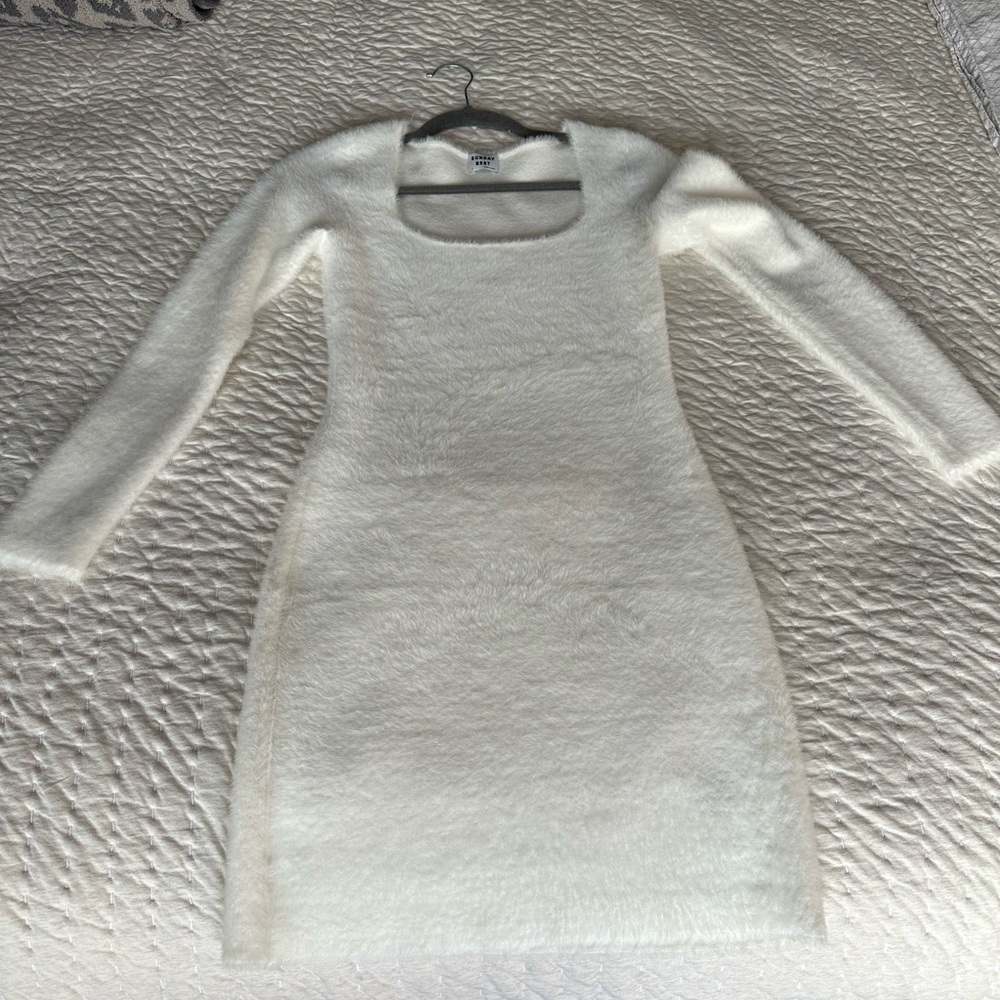 Aritzia white fuzzy bodycon dress